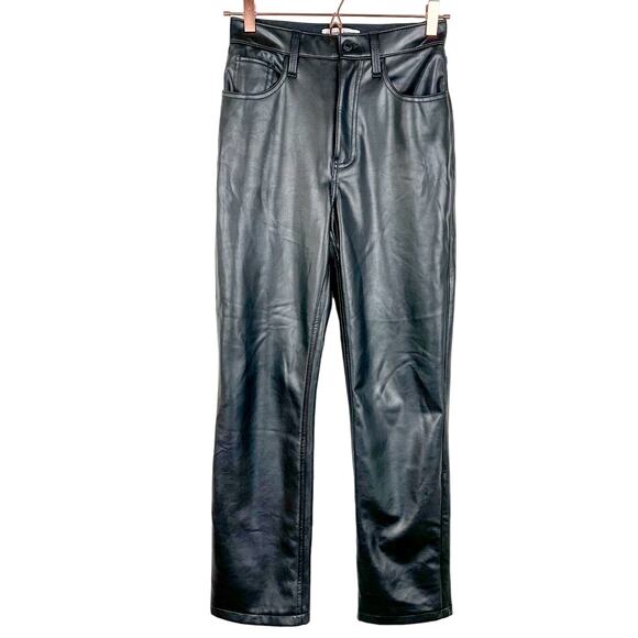 Abercrombie & Fitch Vegan Leather Pants The 90s Straight Ultra High Rise Short - Picture 2 of 7